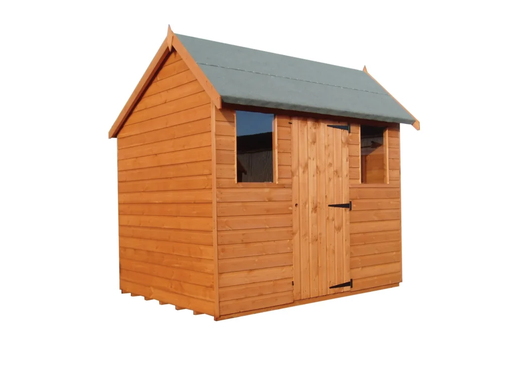 Hipex timber garden shed with horizontal cladding and apex roof.
